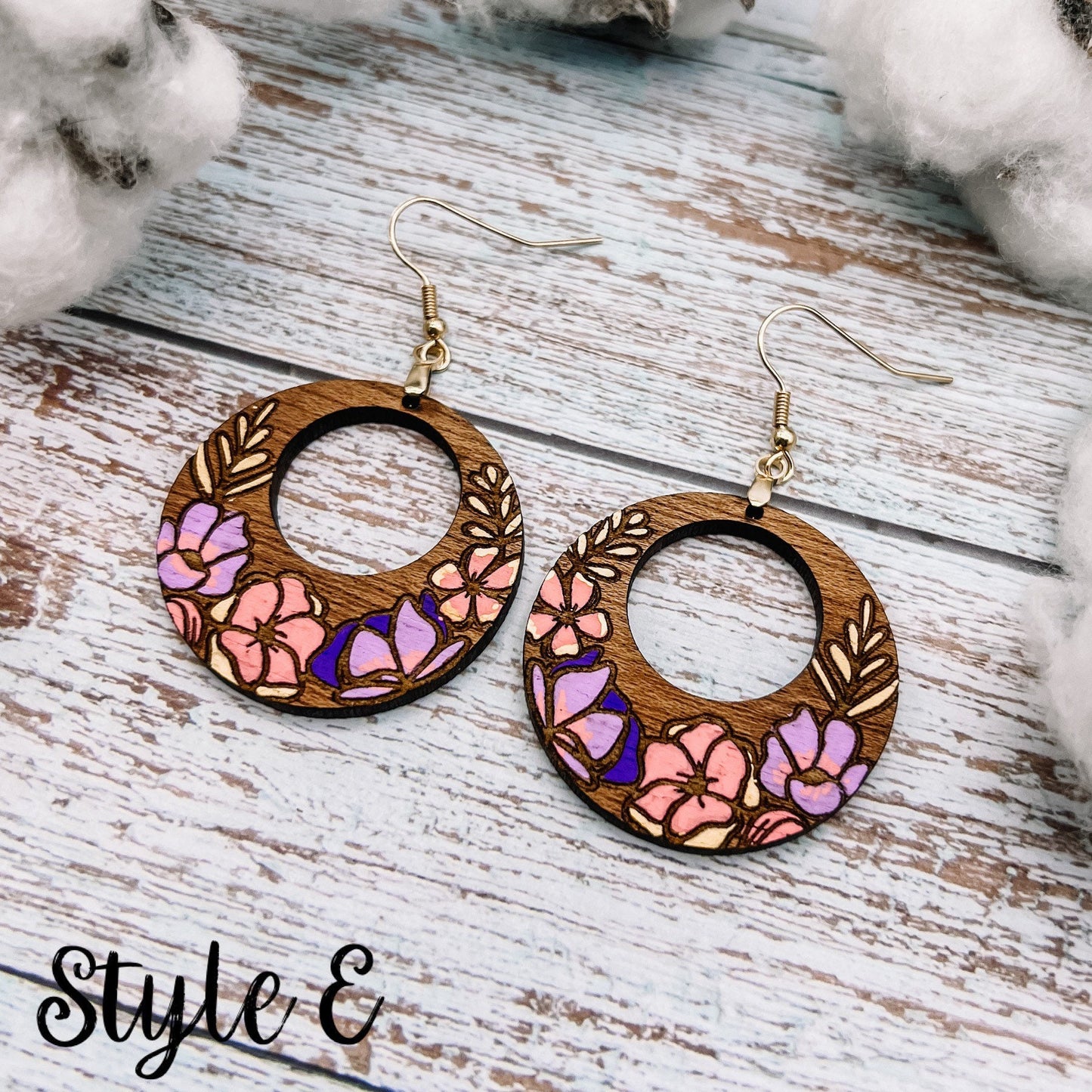 Handpainted Floral Wood Dangles