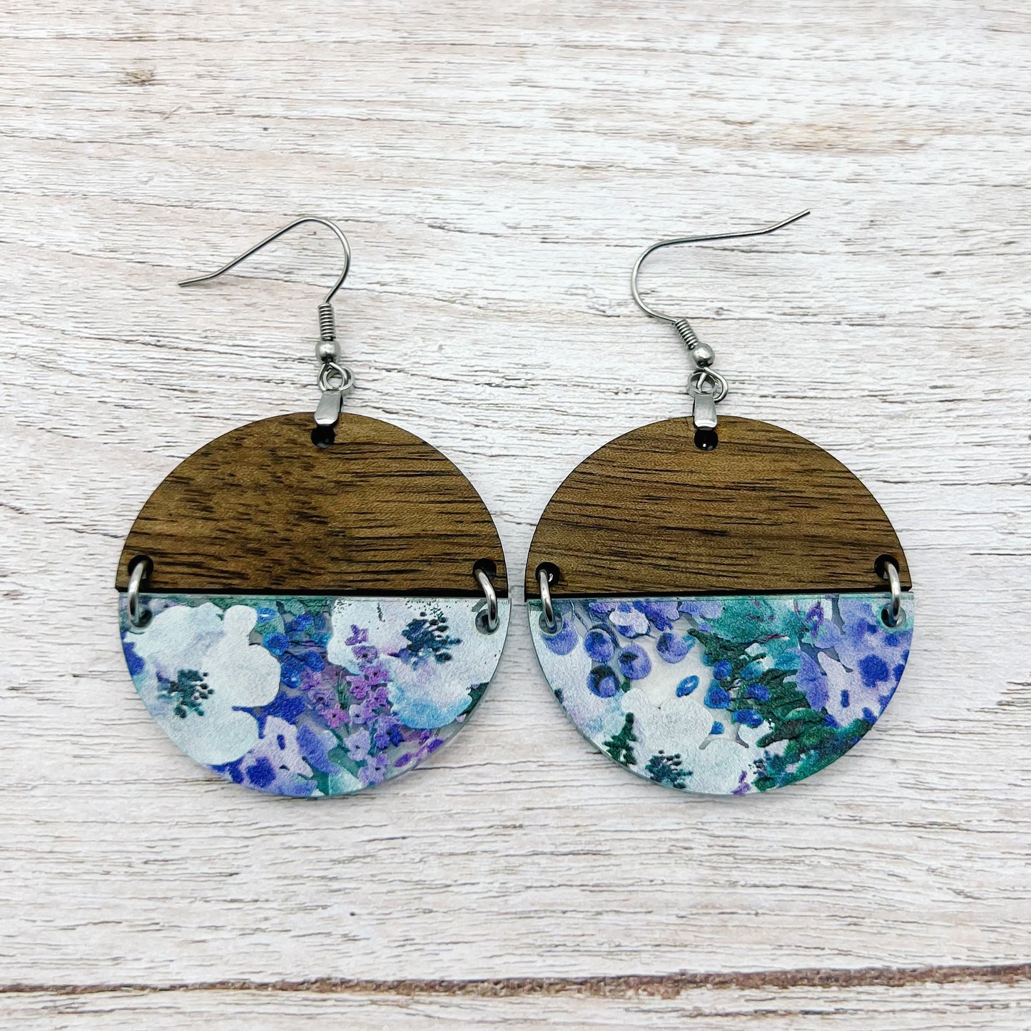 Blue Floral Circle Dangles