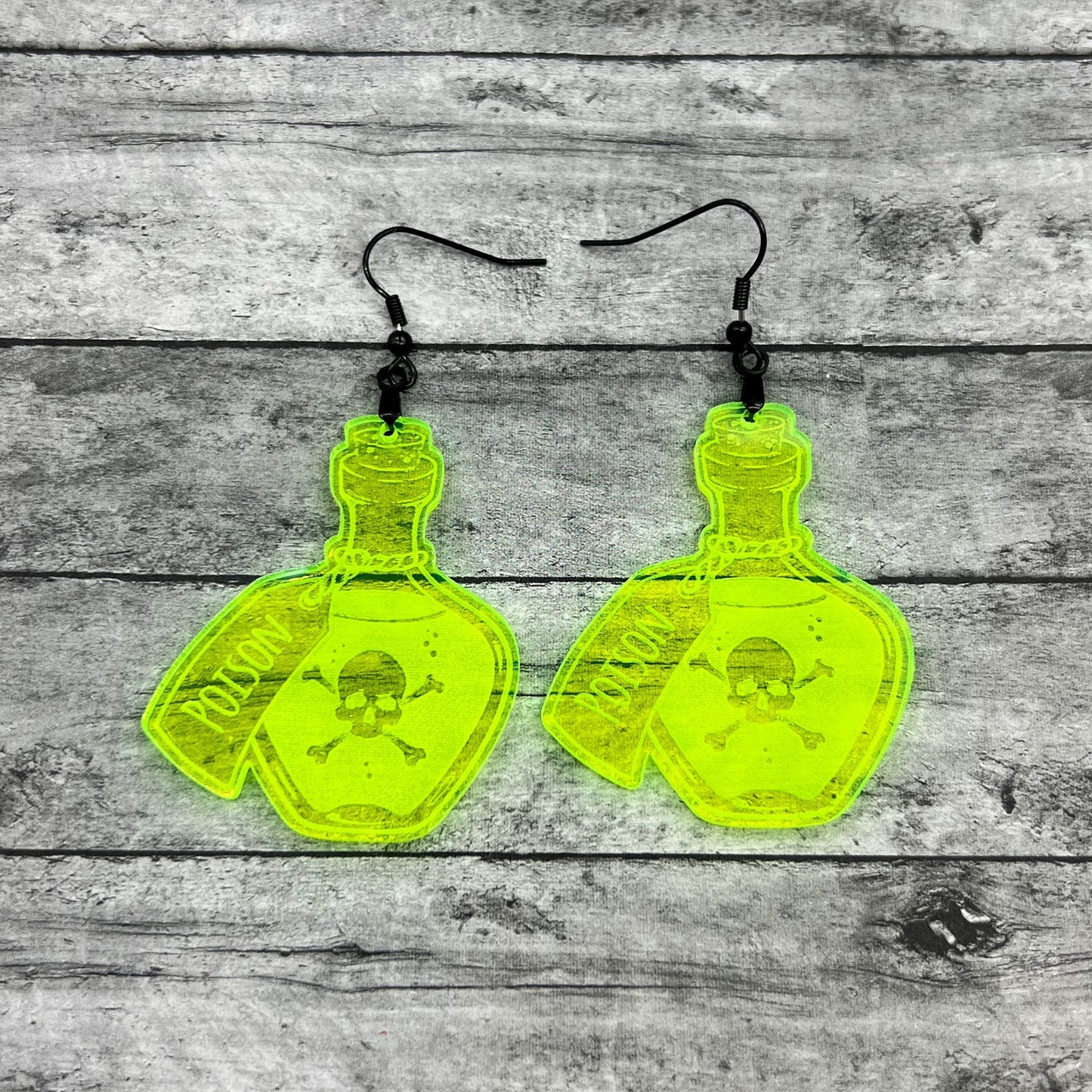 Fluorescent Green Poison Bottle Dangles