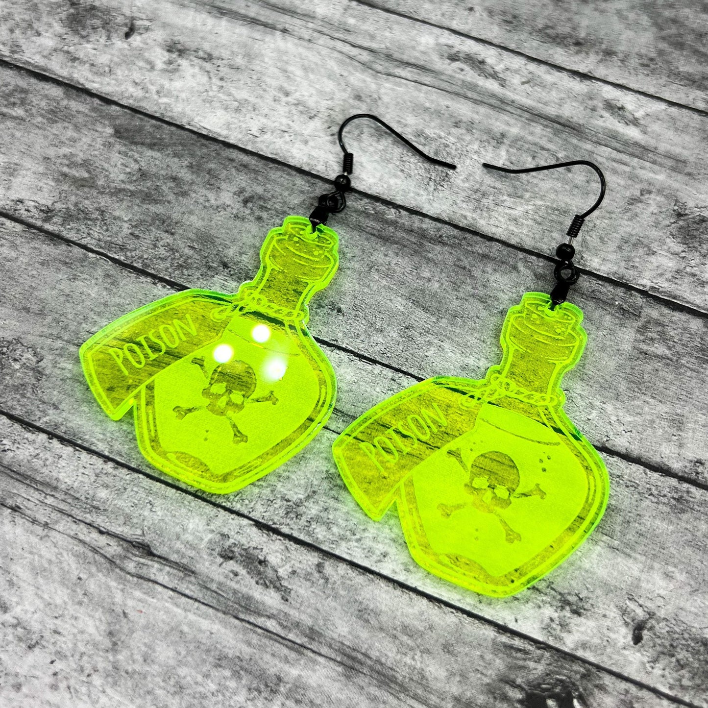 Fluorescent Green Poison Bottle Dangles