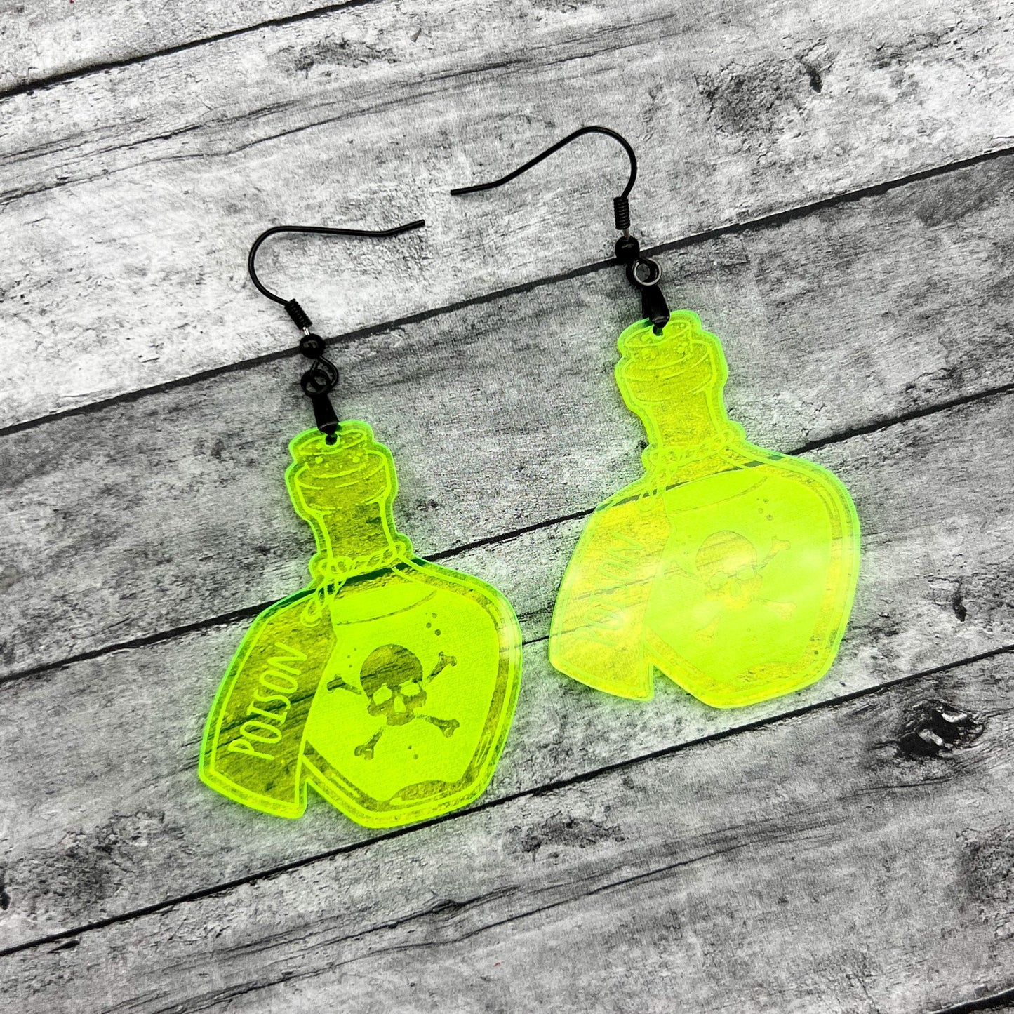 Fluorescent Green Poison Bottle Dangles