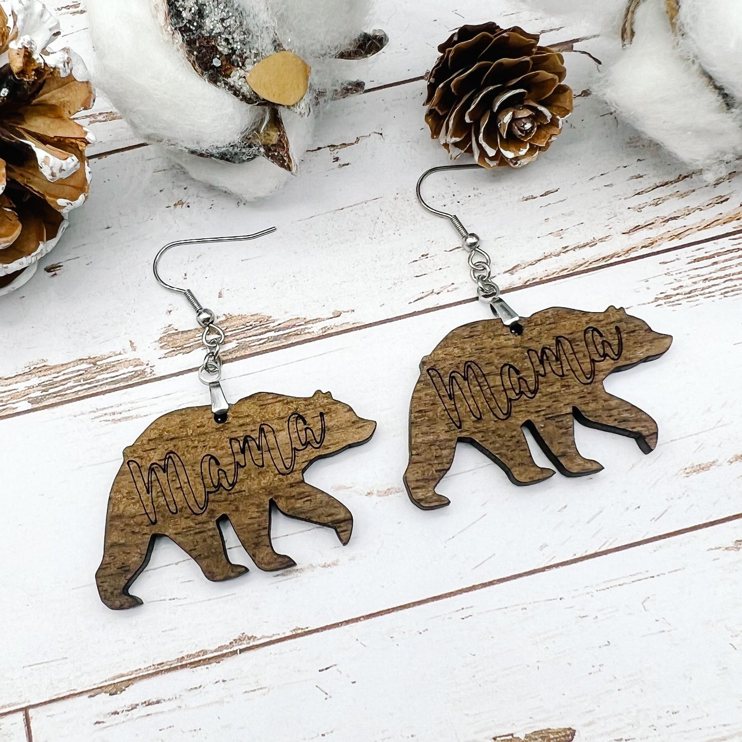 Mama Bear Wood Dangles