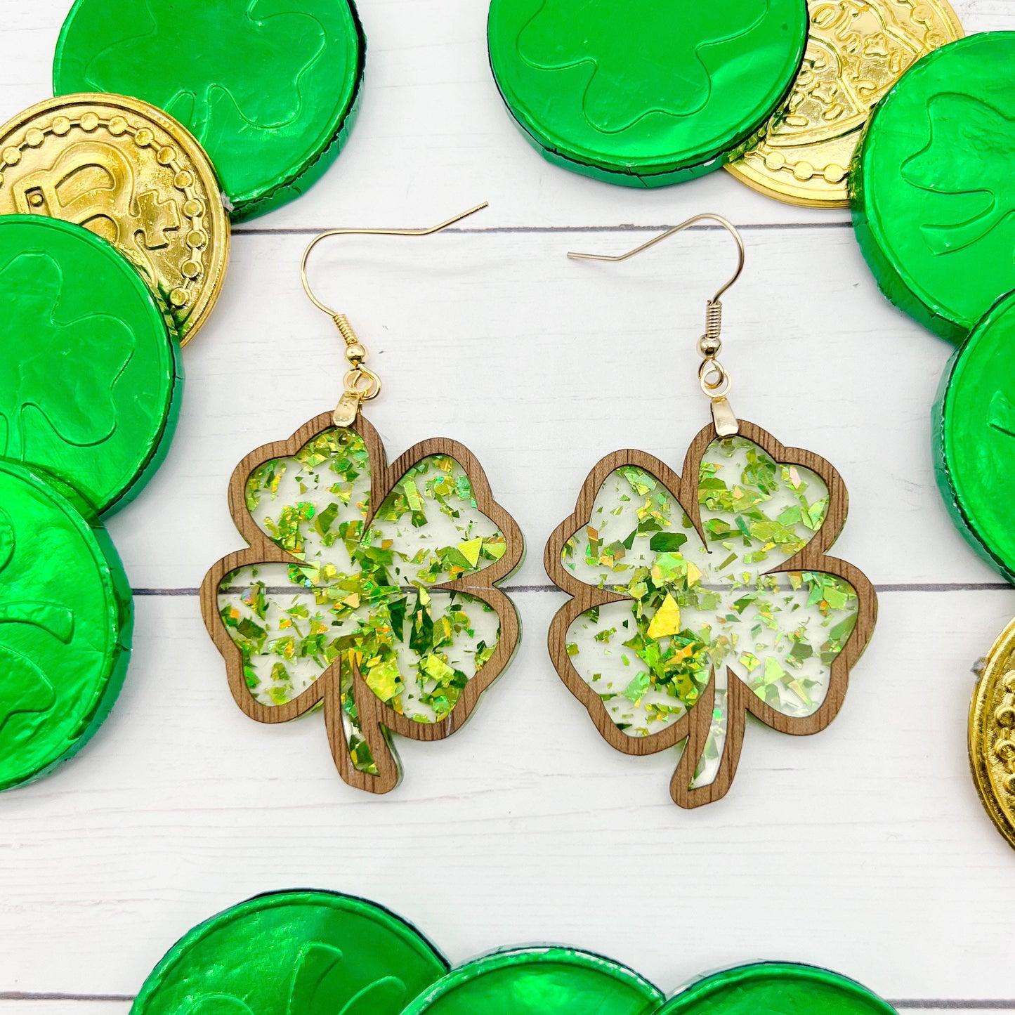 Framed Glitter Shamrock Dangles