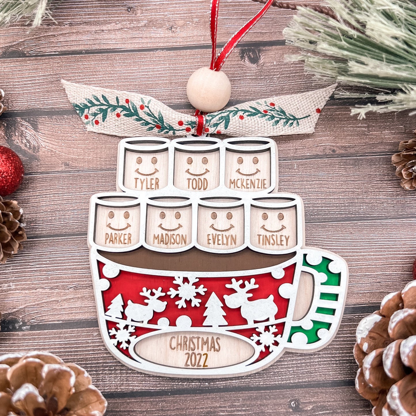 2025 Hot Cocoa Marshmallow Personalized Family Christmas Ornament