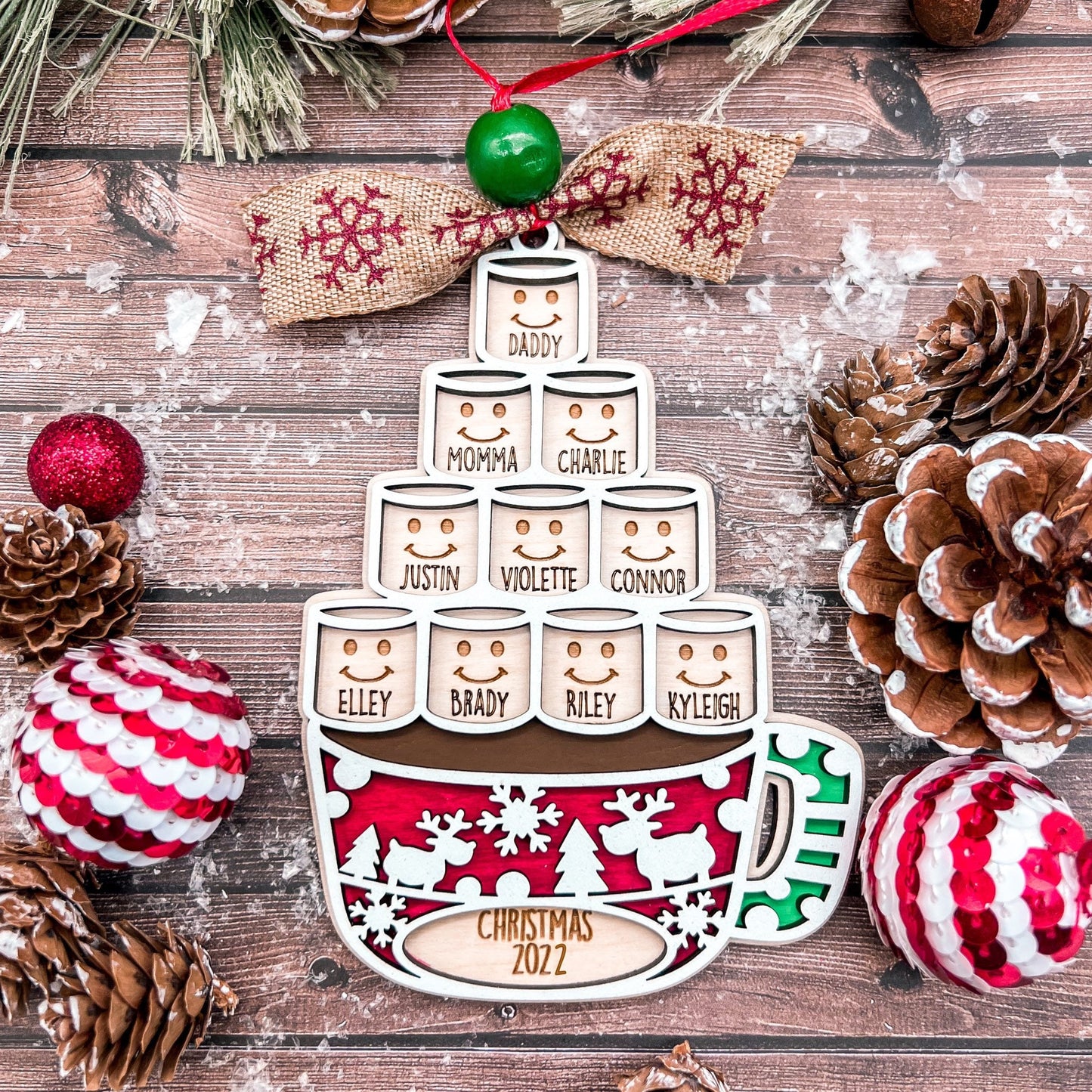 2025 Hot Cocoa Marshmallow Personalized Family Christmas Ornament