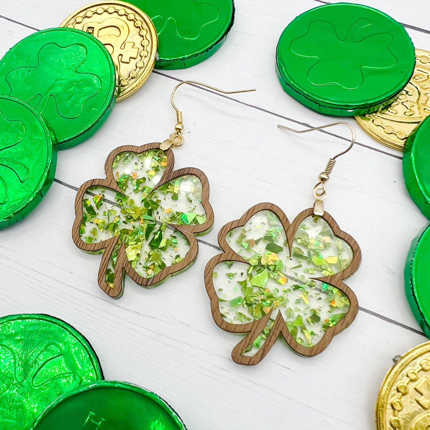 Framed Glitter Shamrock Dangles