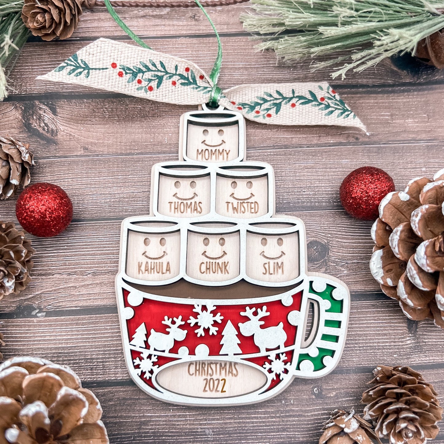2025 Hot Cocoa Marshmallow Personalized Family Christmas Ornament