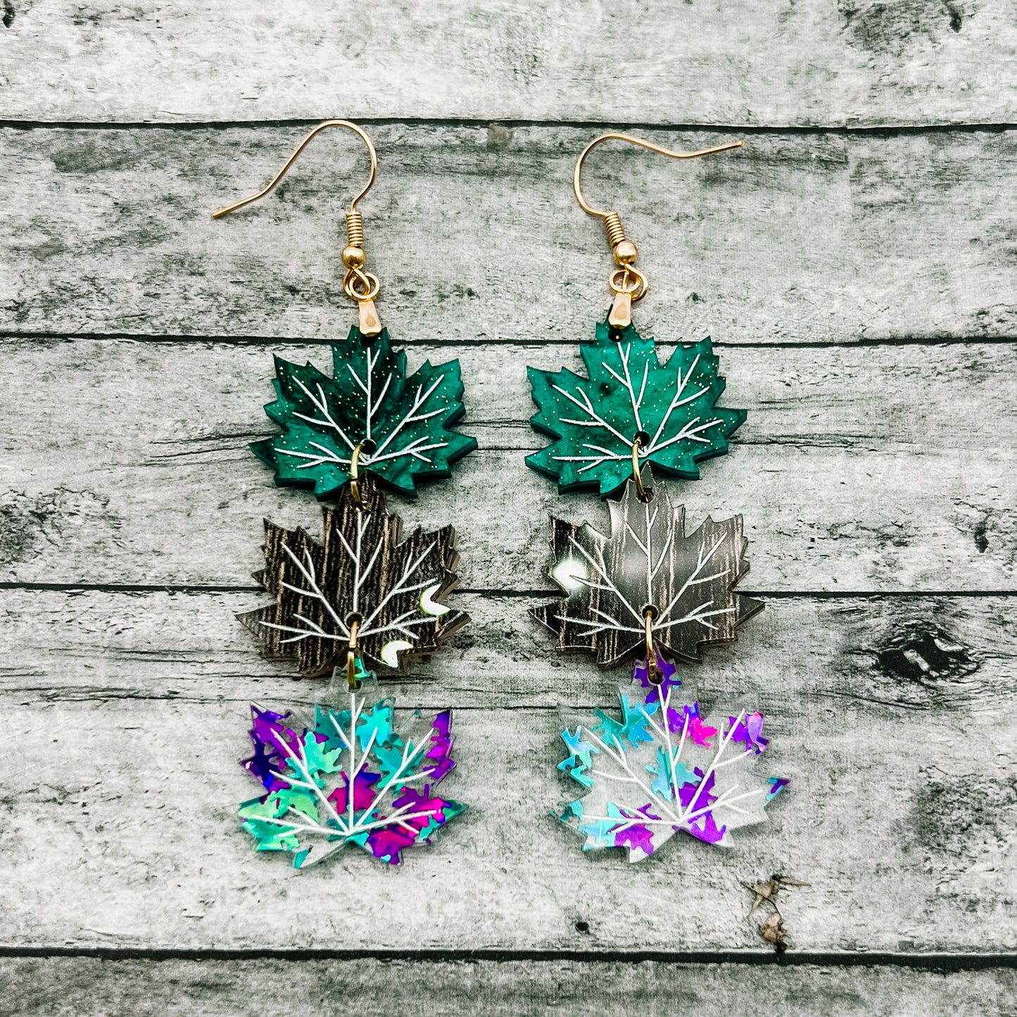 3 Teal Maple Leaf Dangle