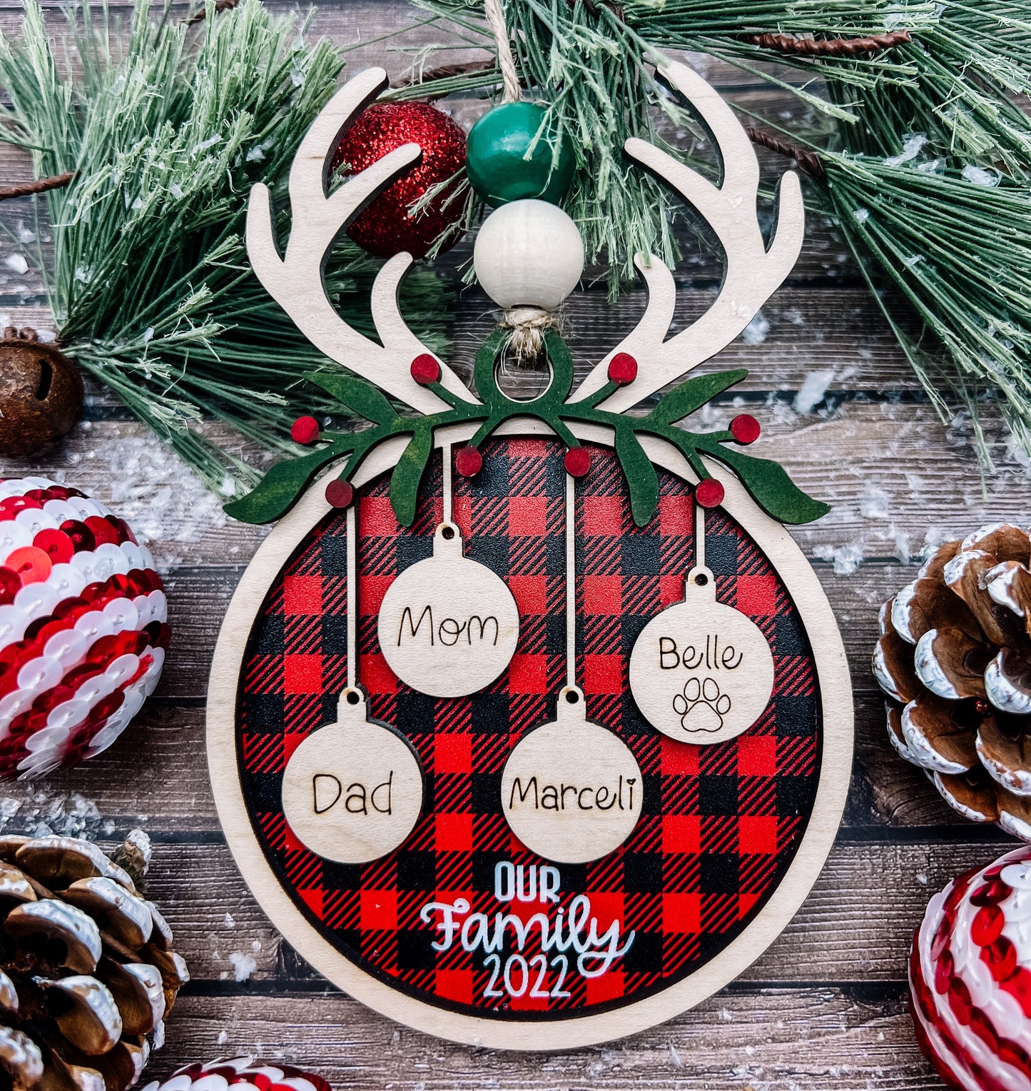 2025 Deer Antler Personalized Family Christmas Ornament