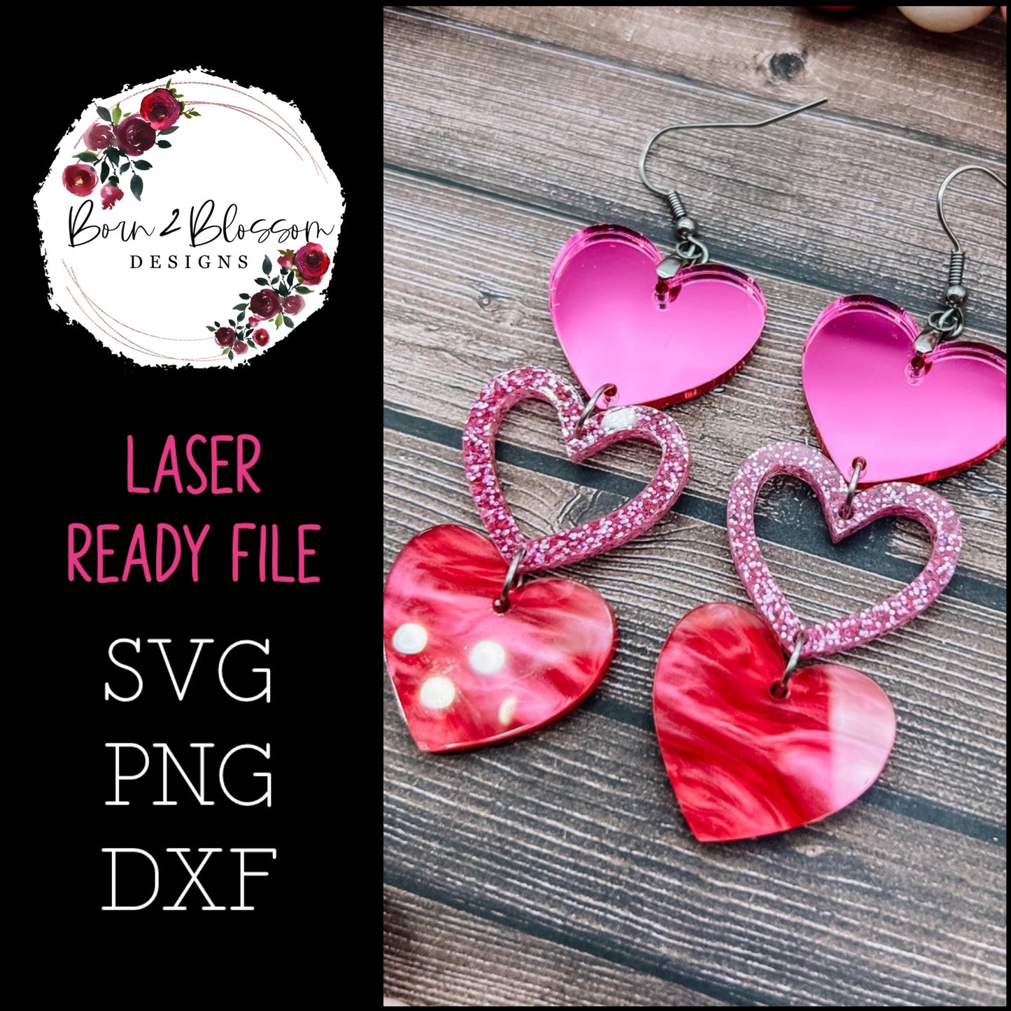 3 Heart Earrings SVG Digital Download