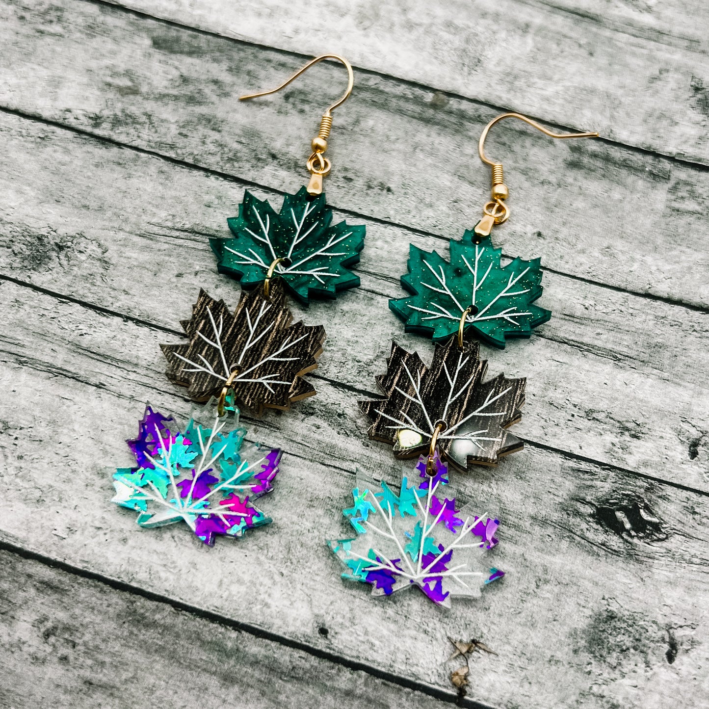 3 Teal Maple Leaf Dangle