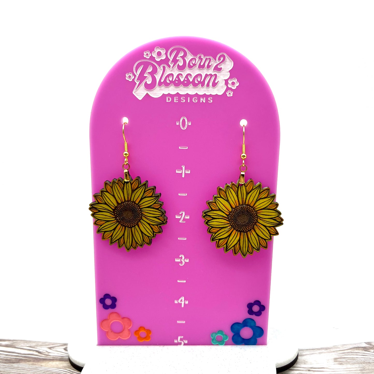 Hand-Painted Wood Sunflower Dangles