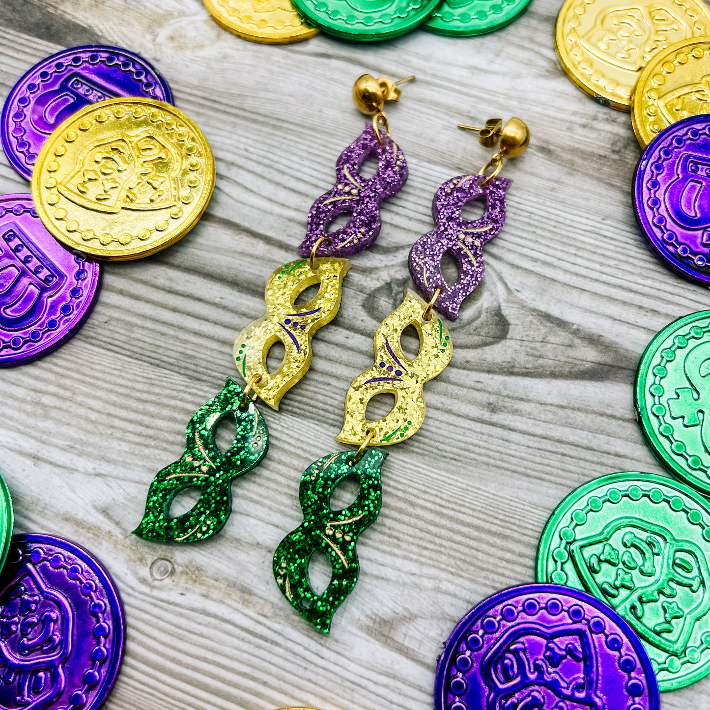 3 Mardi Gras Mask Dangles
