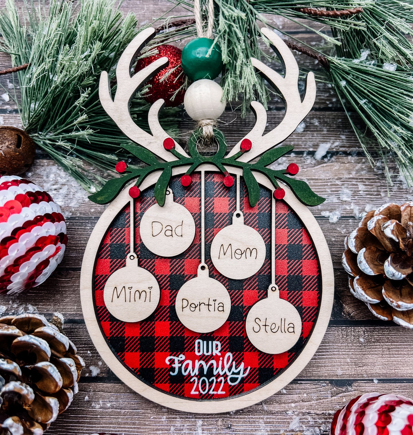 2025 Deer Antler Personalized Family Christmas Ornament