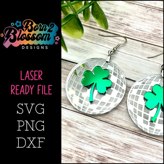 Shamrock Disco Ball Earrings SVG Digital Download