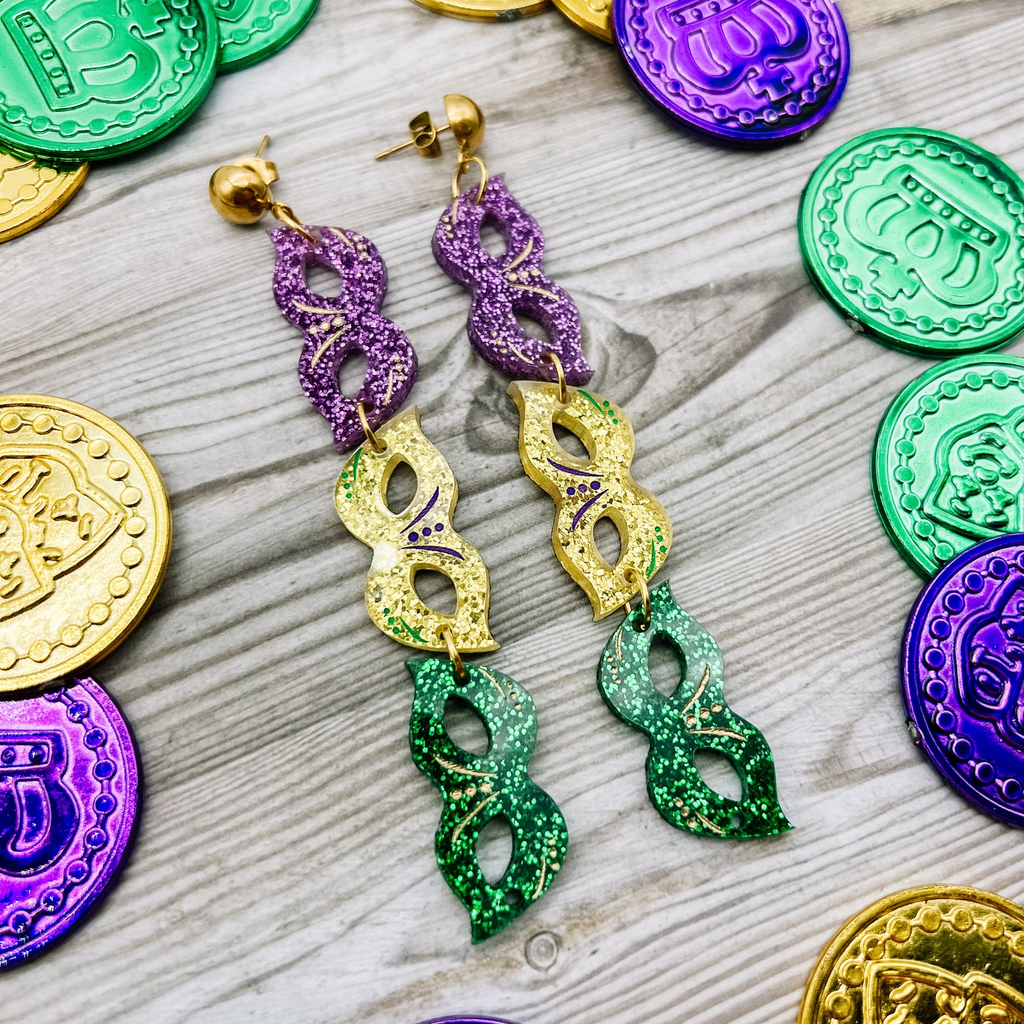 3 Mardi Gras Mask Dangles