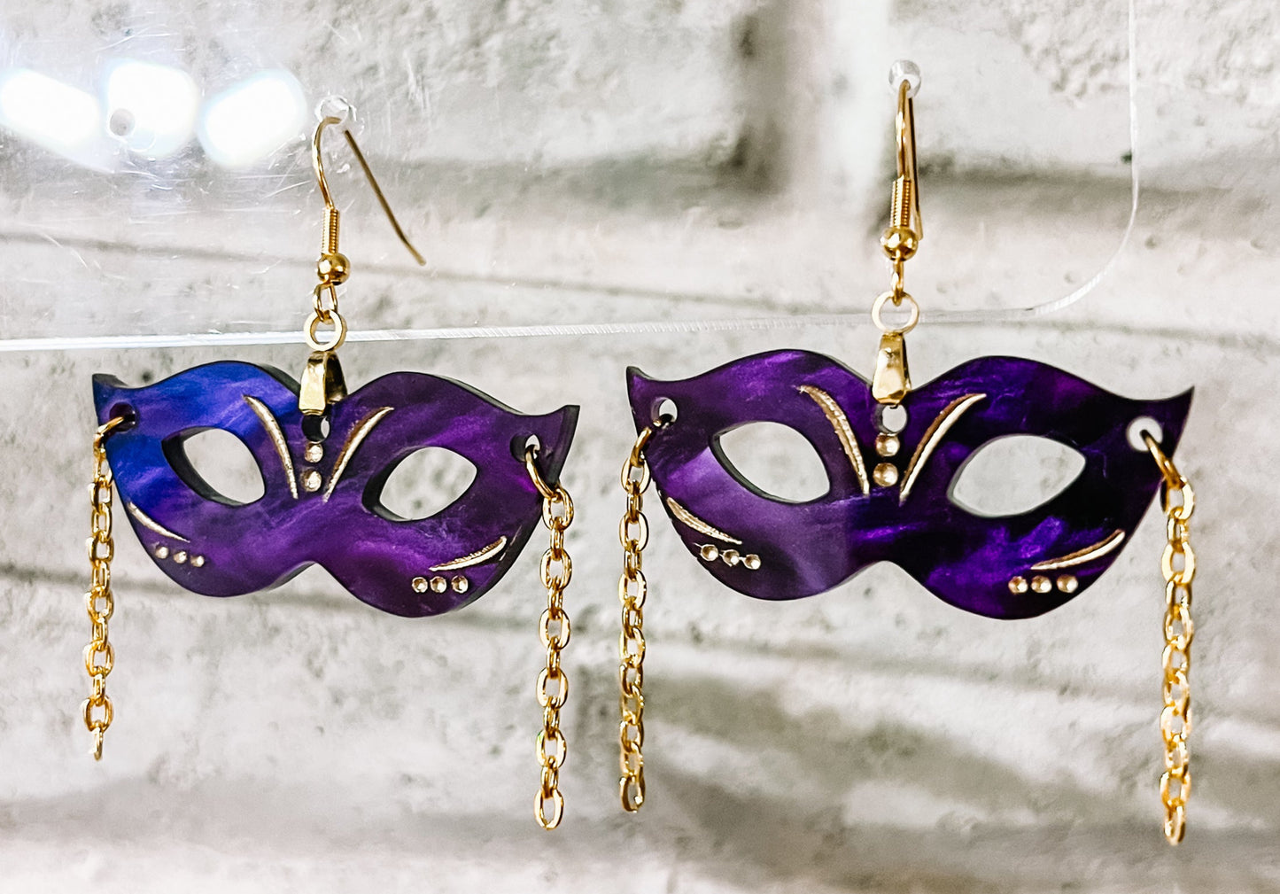 Mardi Gras Purple Mask Dangles