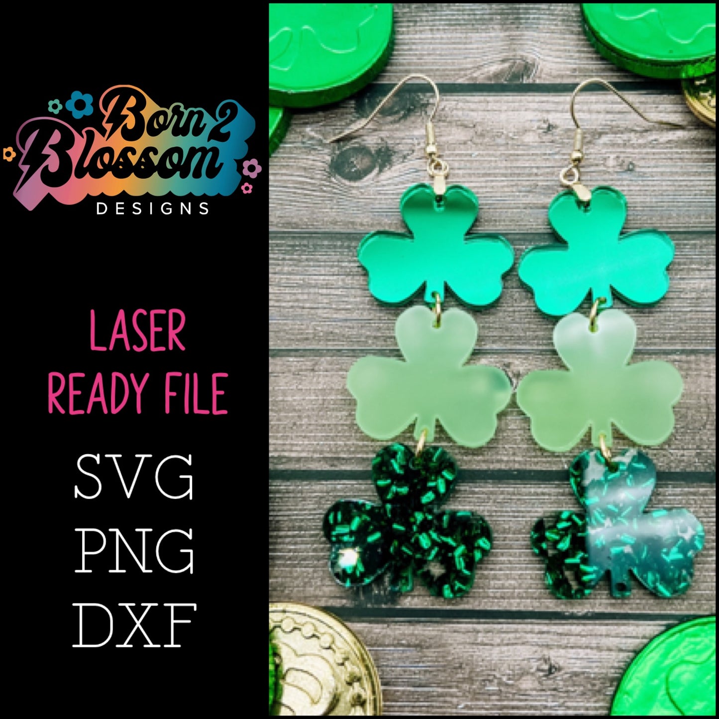 3 Shamrock Dangle Earrings SVG Digital Download