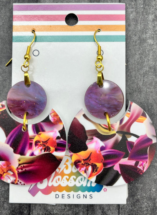 MAY Clearance Burgandy Floral Circle Dangles