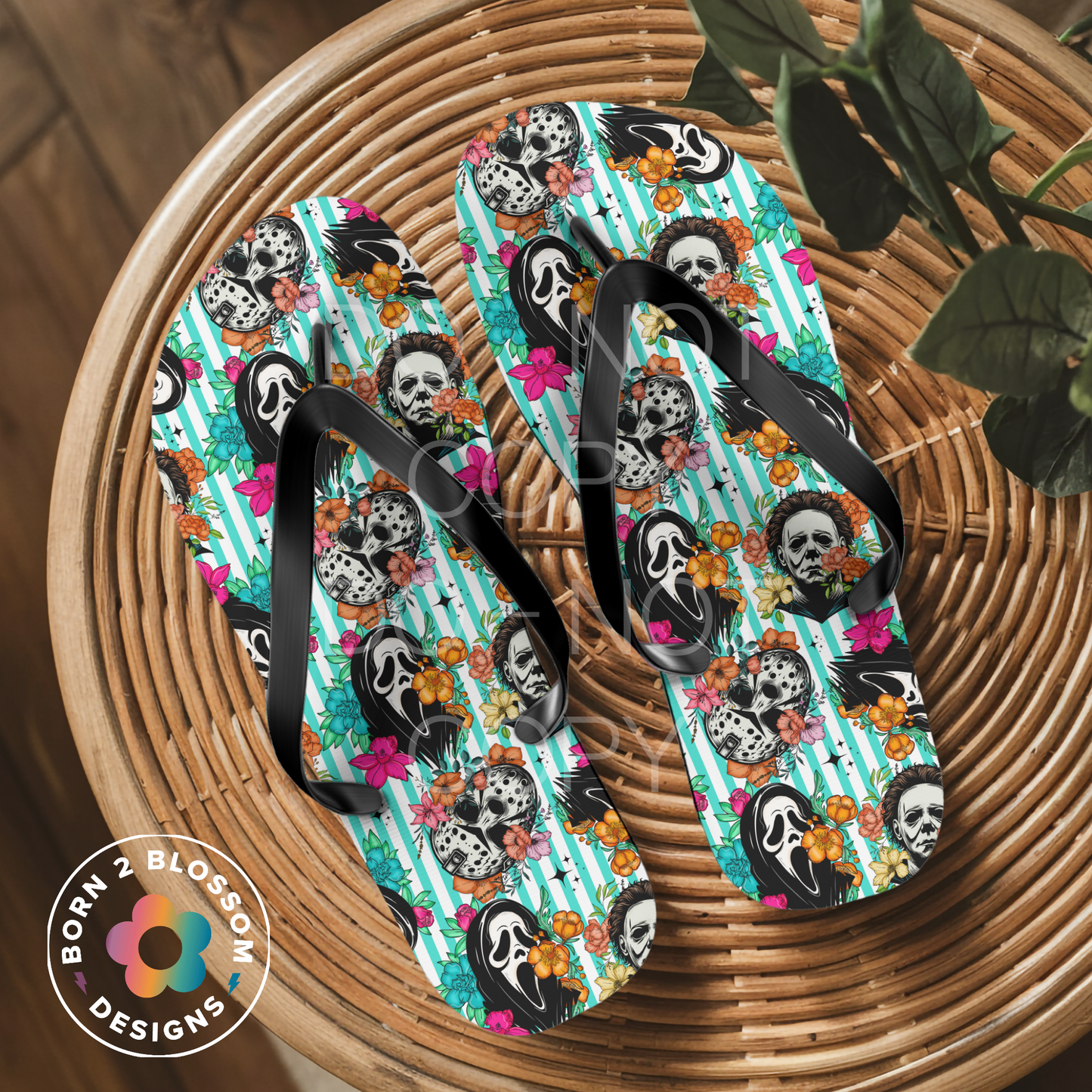 Floral Horror Flip Flops
