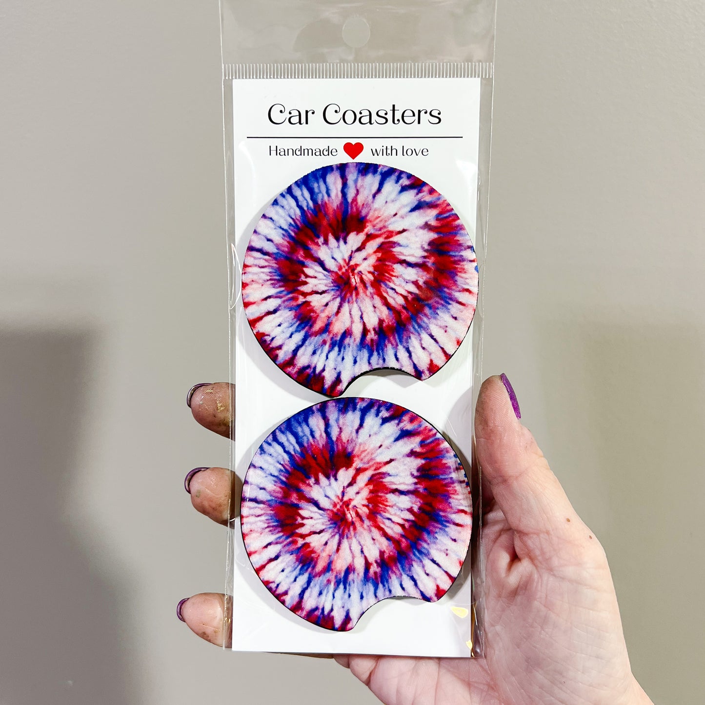 Patriotic Tie Dye Car Coaster Set