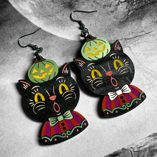 Folk Art Black Cat Dangles