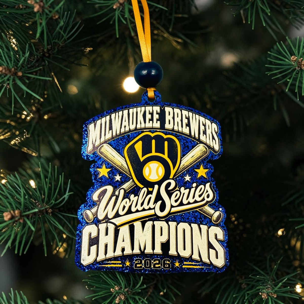 2026 World Series Ornament hanging on a Christmas tree