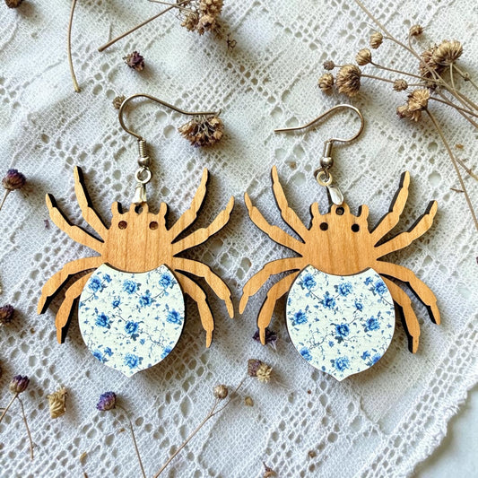 Floral Spider Wood Dangle (4 Patterns Available)