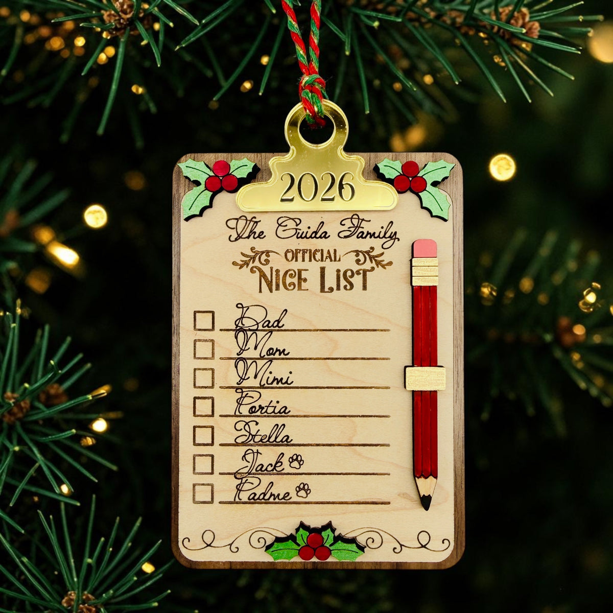 2026 Santa’s Nice List Personalized Family Christmas Ornament