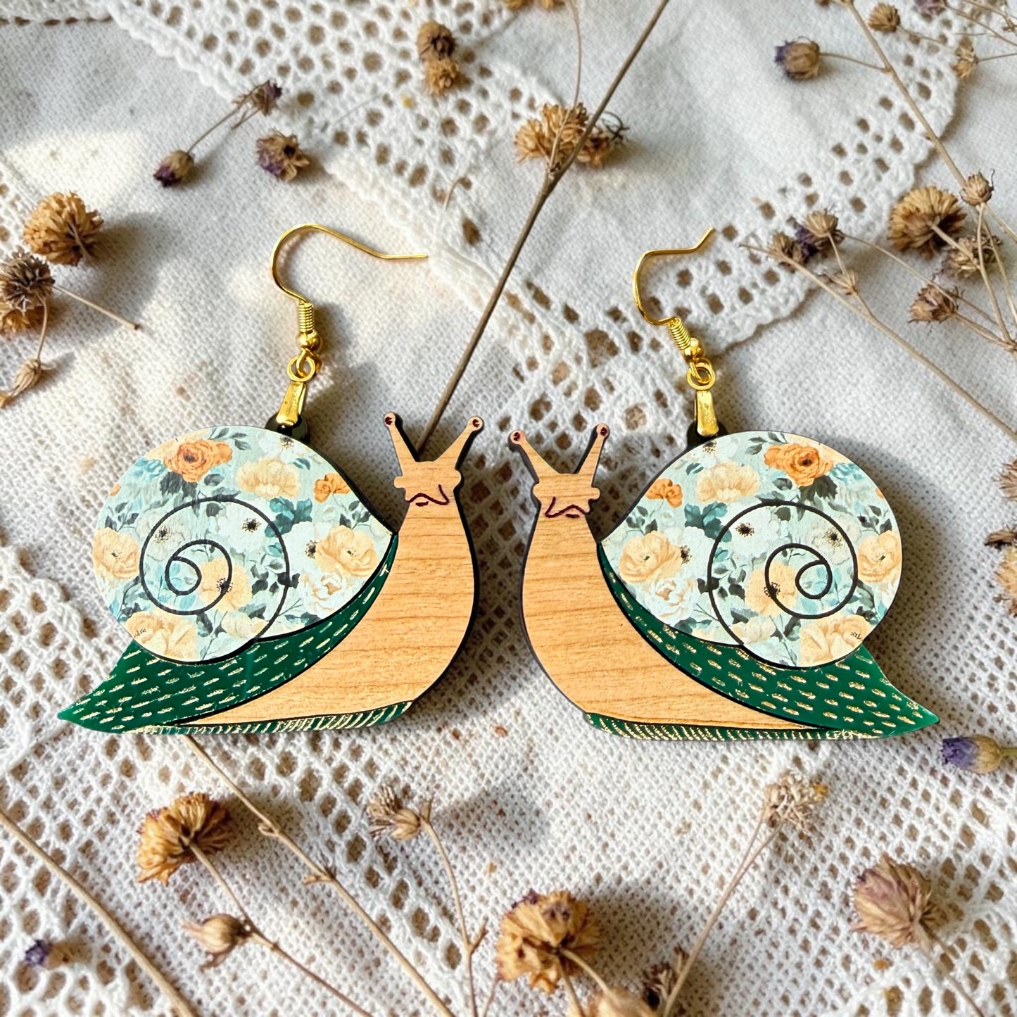 Floral Snail Wood Dangle (4 Patterns Available)