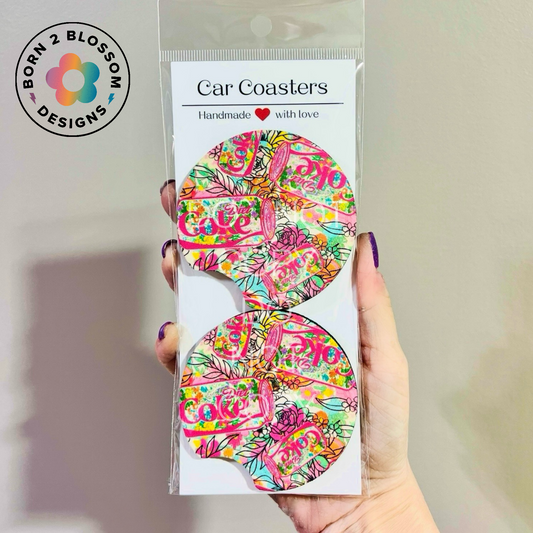Floral Diet Coke Car Coaster Set