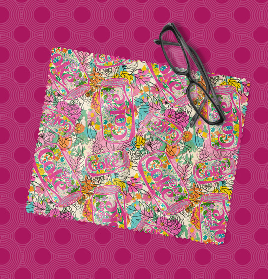Floral Diet Coke Eyeglass Cleaning Cloth