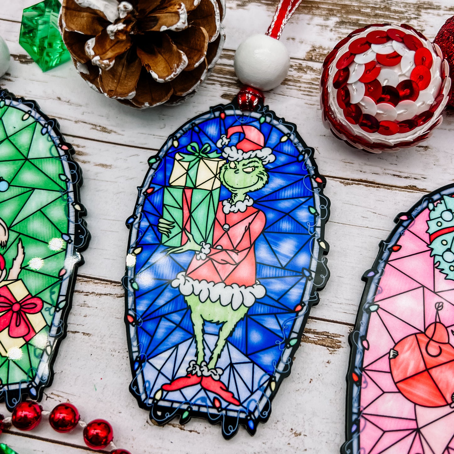 Grinch Stained Glass Ornaments (All Characters)