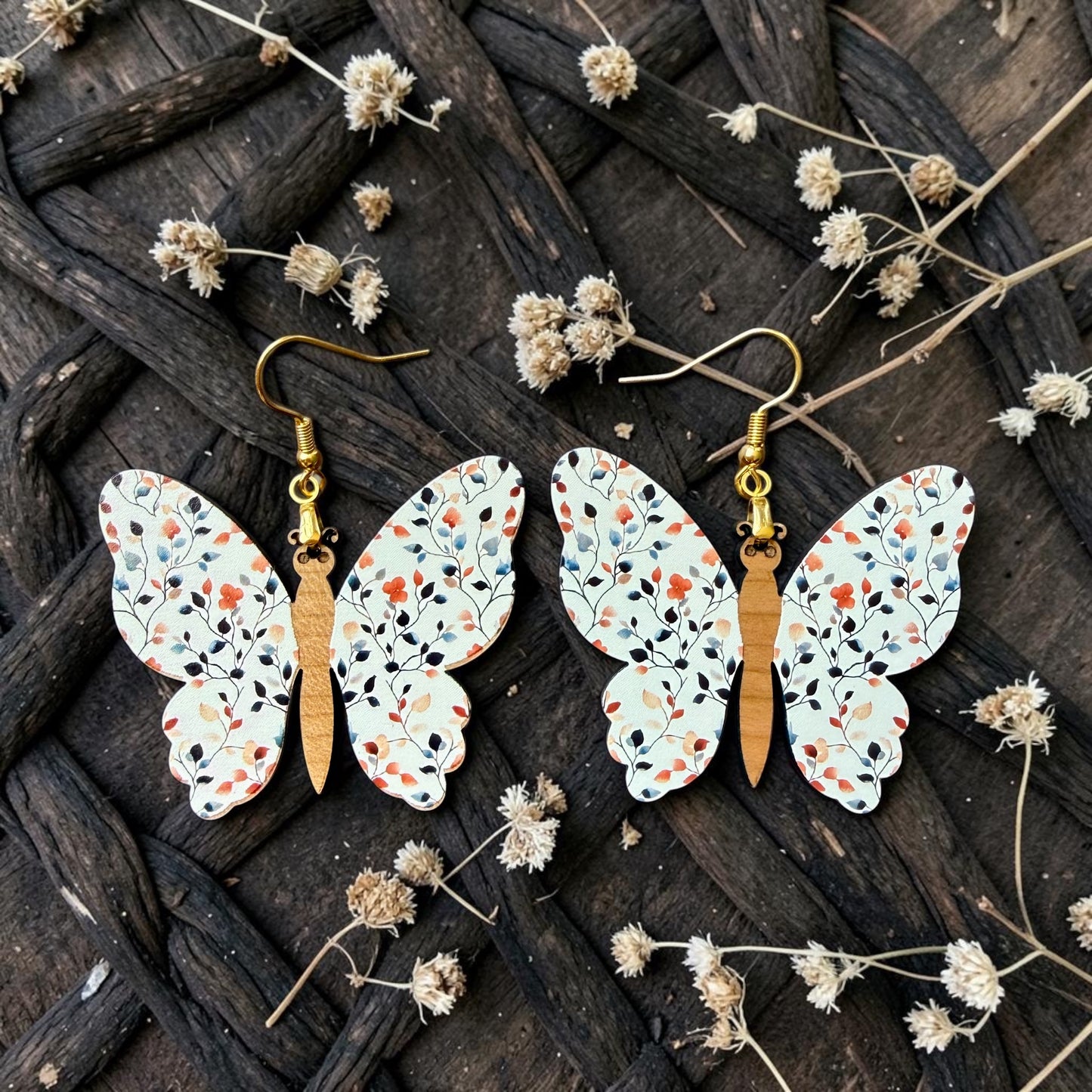 Floral Butterfly Wood Dangle (4 Patterns Available)