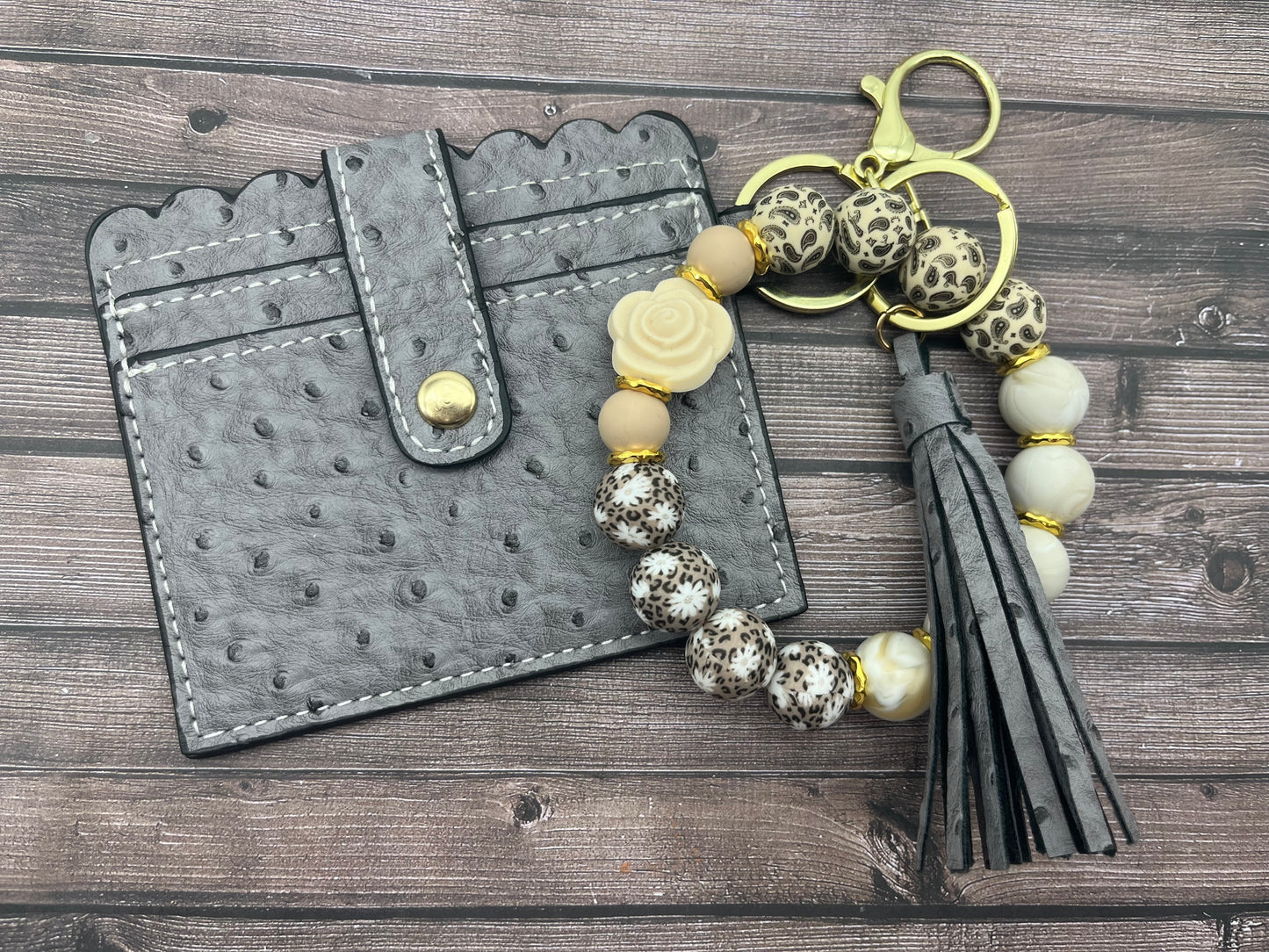 Floral Soda Keychain Wristlet with Wallet Bracelet