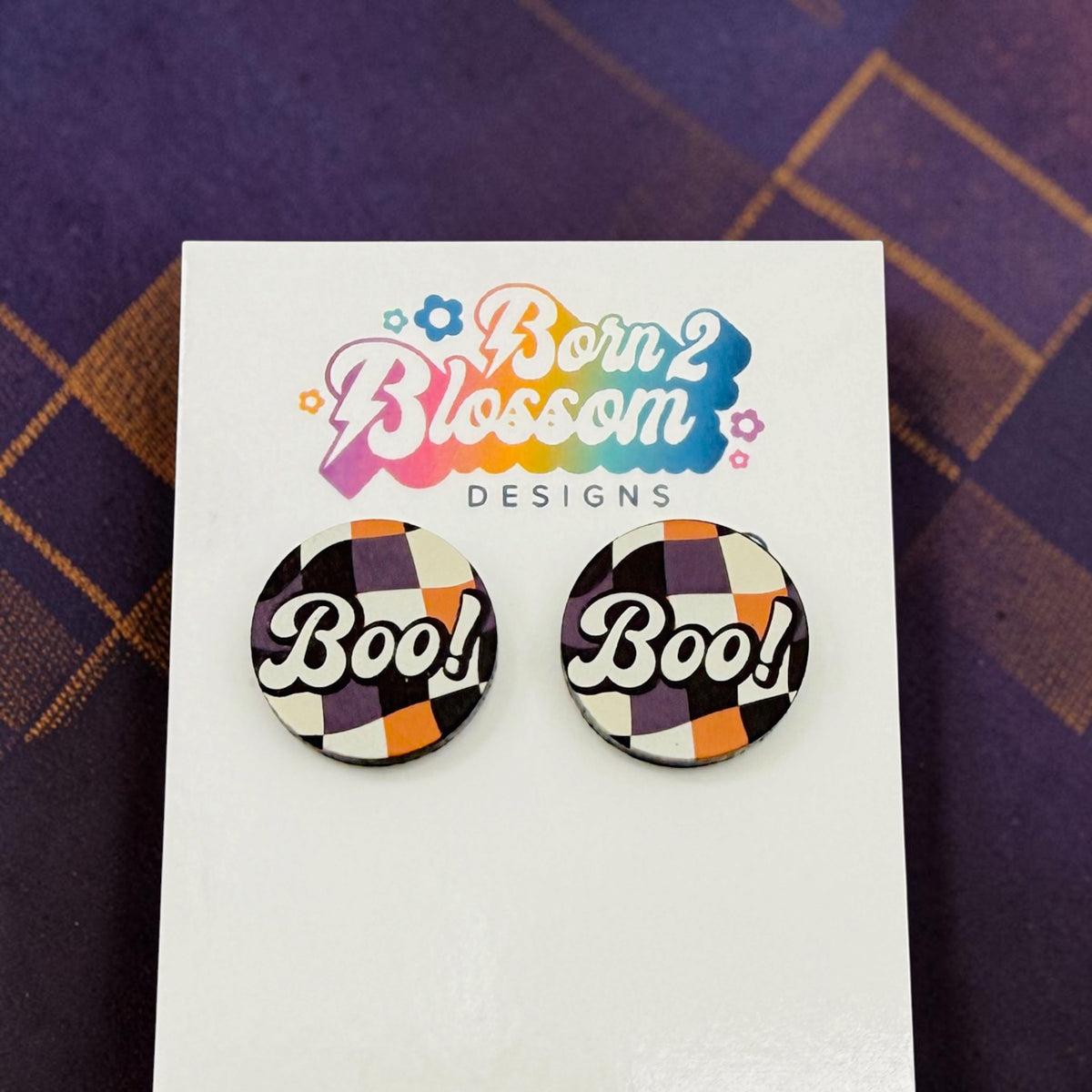 Checkered Boo Stud Earrings