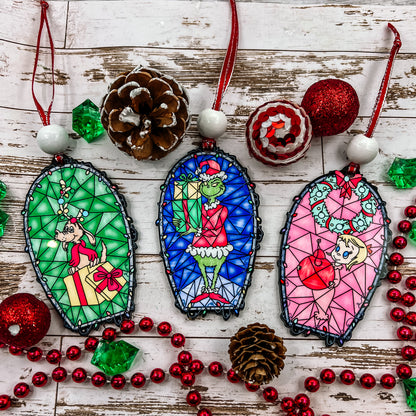 MAY CLEARANCE Grinch Stained Glass Ornaments