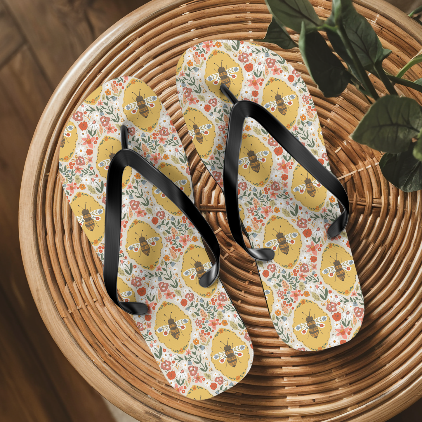 Floral Bee Flip Flops