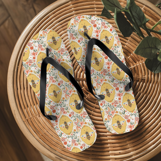 Floral Bee Flip Flops
