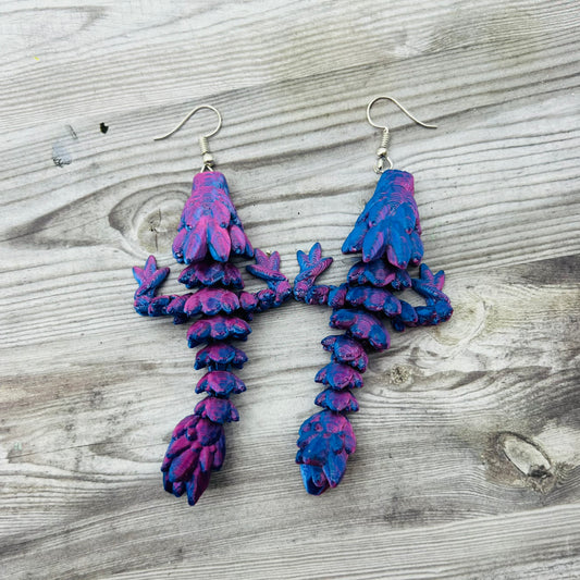 NOV CLEARANCE 3D Printed Dragon Earrings (Purple Blue)