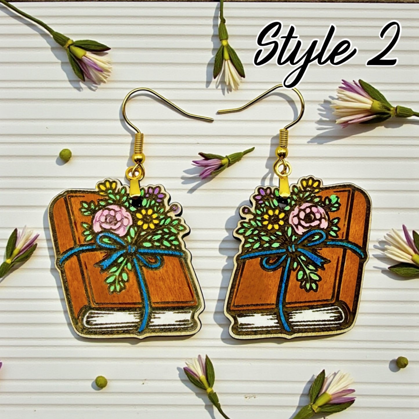 Hand-painted Book Wood Dangles