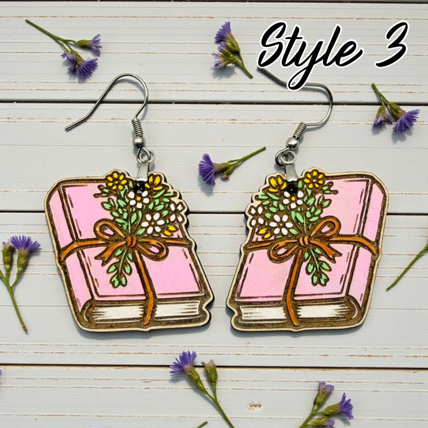 Hand-painted Book Wood Dangles