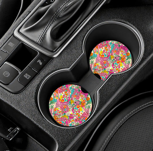 Floral Dr Pepper Car Coaster Set