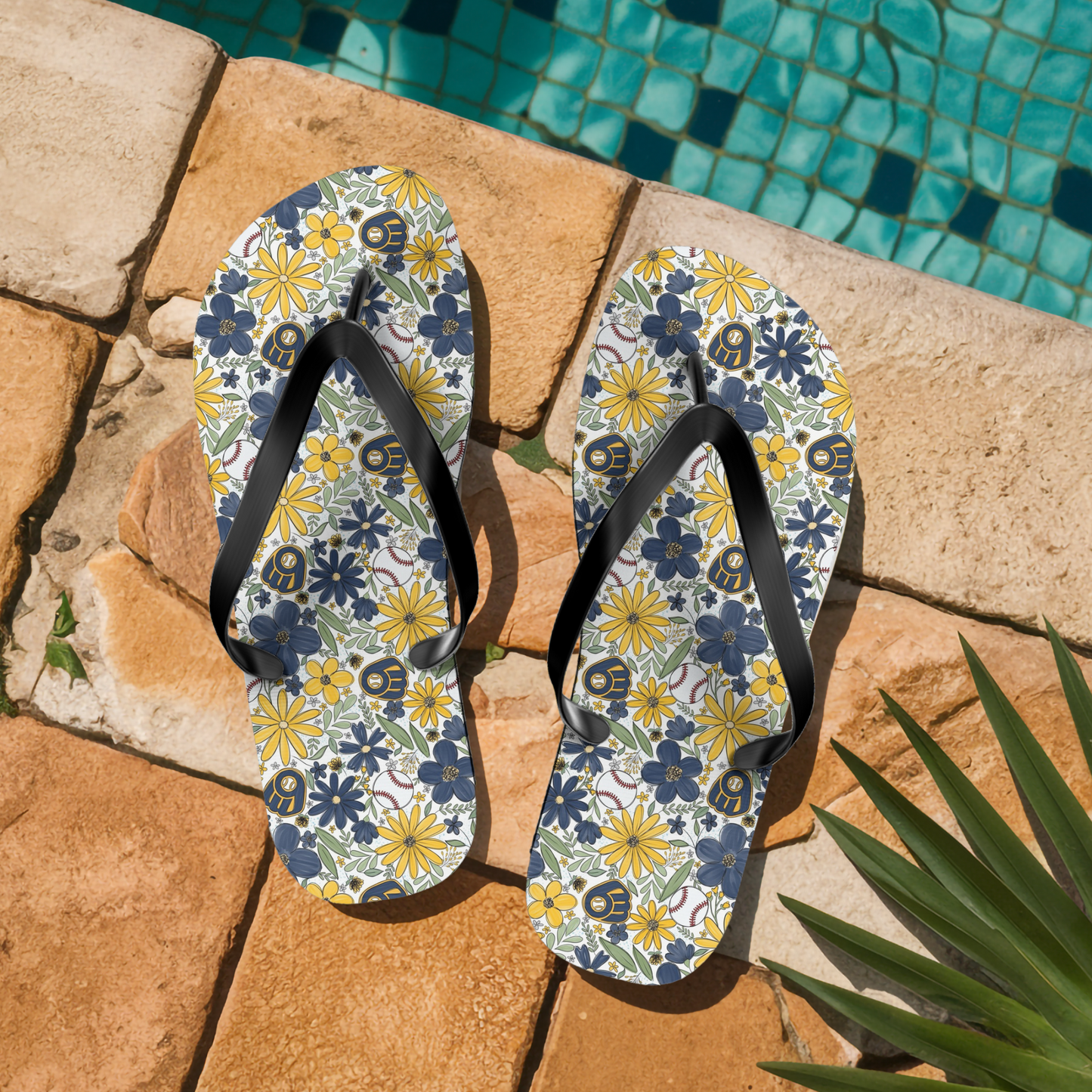 Floral Milwaukee Brewers Flip Flops