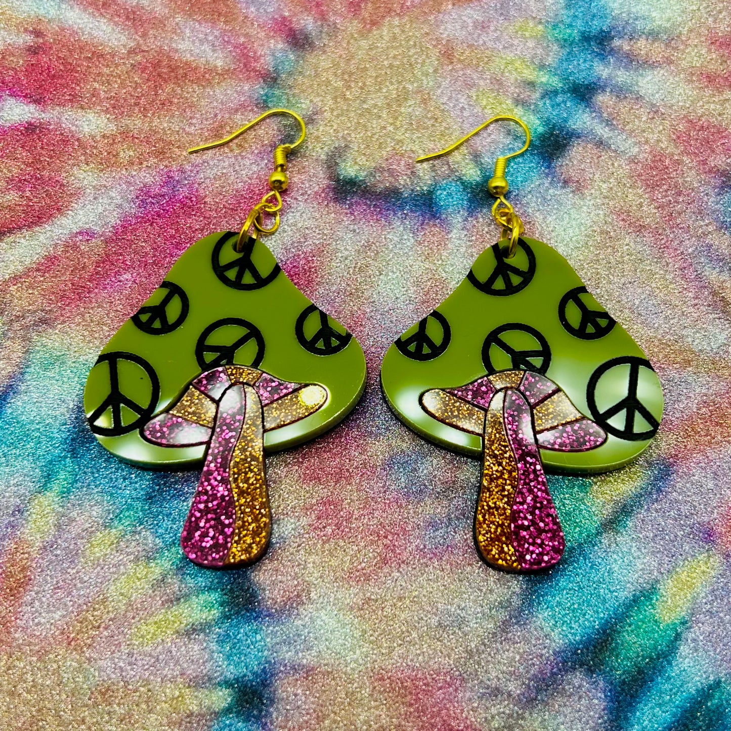 Peace Sign Mushroom Dangles