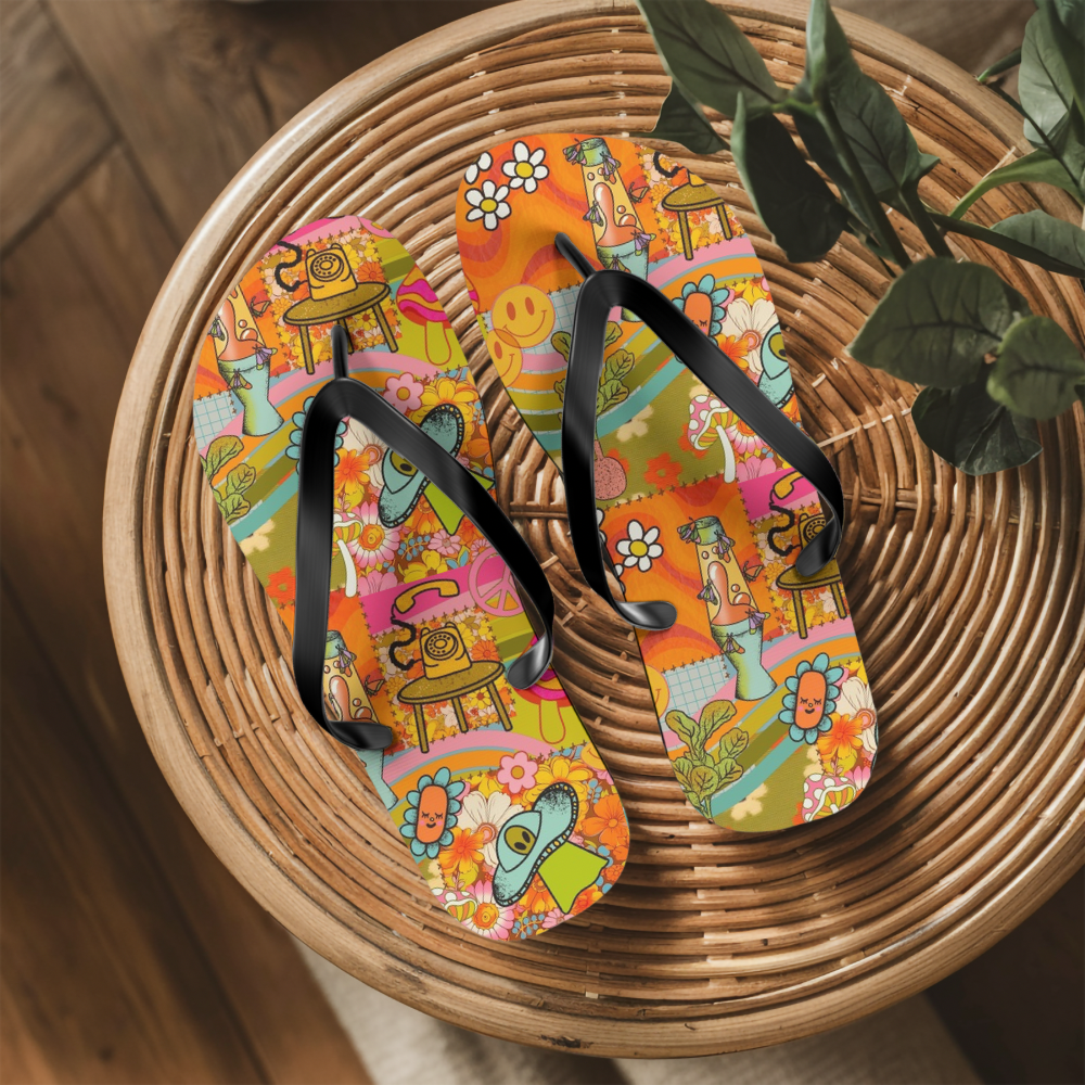 Retro Patchwork Flip Flops