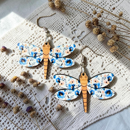 Floral Dragonfly Wood Dangle (4 Patterns Available)