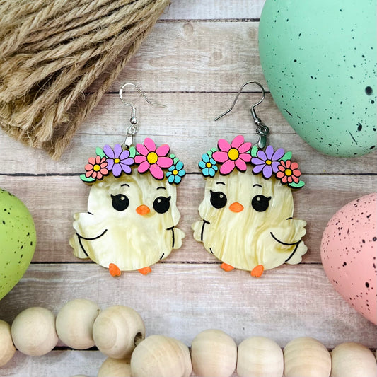 Easter Floral Chick Dangles