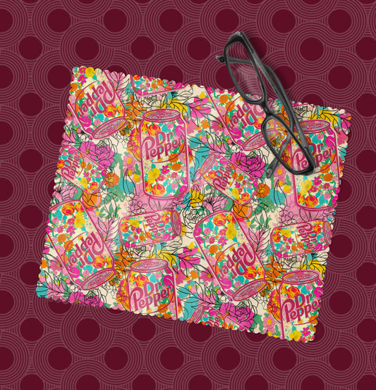 Floral Dr Pepper Eyeglass Cleaning Cloth