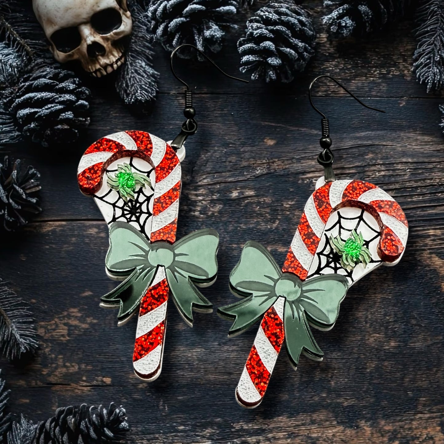 Candy Cane Spider Dangles